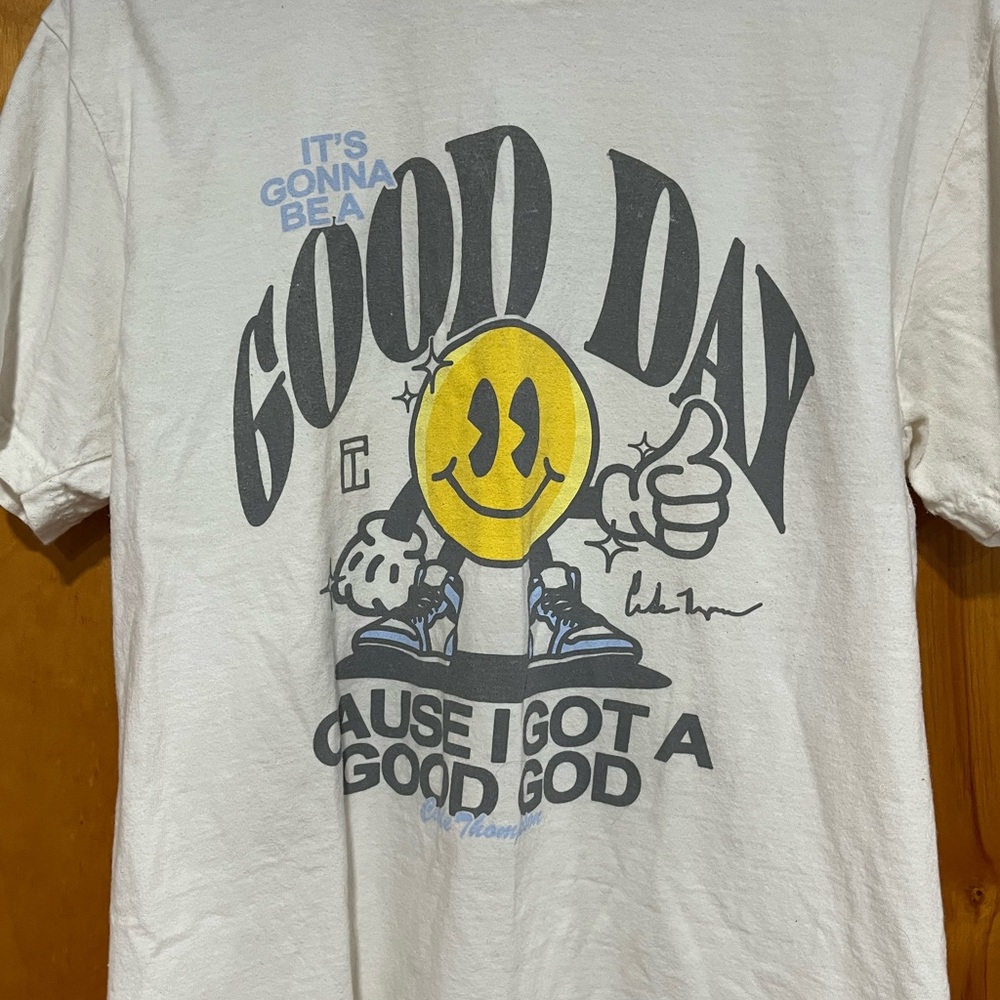 Comfort Colors White Graphic Tee with Smiley Design - Picture 3 of 5